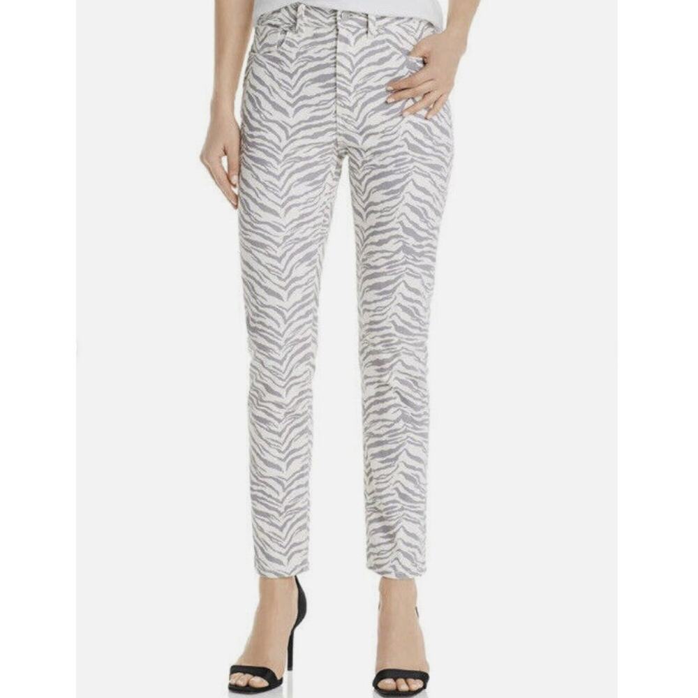 Rebecca Taylor La Vie Zebra Print Jeans Straight Leg High Rise White Gray 28